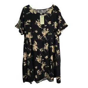 NWT | YESNO | Black | Floral Babydoll Short Sleeve Dress | 2XL